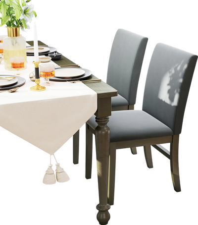 Costway Upholstered Dining Chairs Set of 2 High Back Gray Rubber Wood Legs 761853429 New