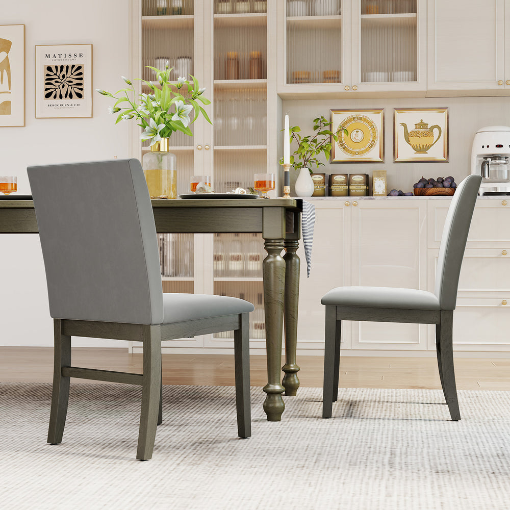 Upholstered dining chairs set of 2 in gray with rubber wood legs, featuring ergonomic high backrests for comfort.