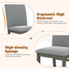 High-back upholstered dining chair in gray with rubber wood legs, featuring ergonomic design and high-density sponge.