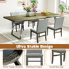Set of 2 gray upholstered dining chairs with rubber wood legs, featuring ergonomic high backrest for comfort.