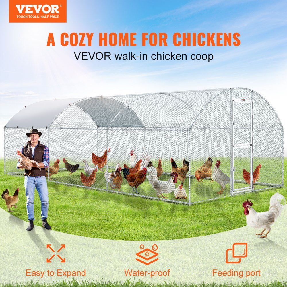 Vevor Metal Chicken Coop 19.7' x 9.8' x 6.4' Dome Walk In Run Waterproof Cover New