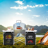 Folding camping table with storage organizer, featuring a large countertop and side tables, ideal for outdoor cooking.