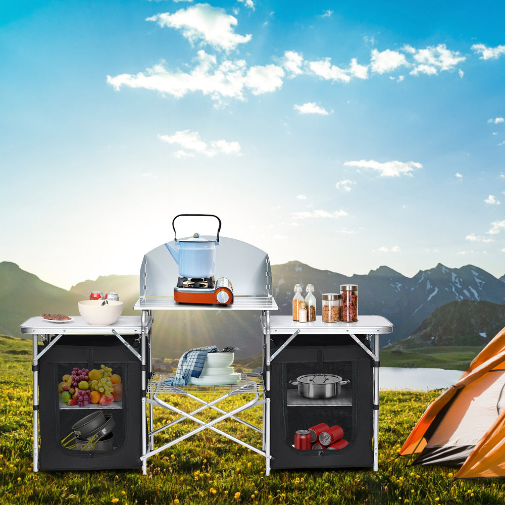 Folding Camping Table with Storage Organizer-Black - Gallery View 1 of 10