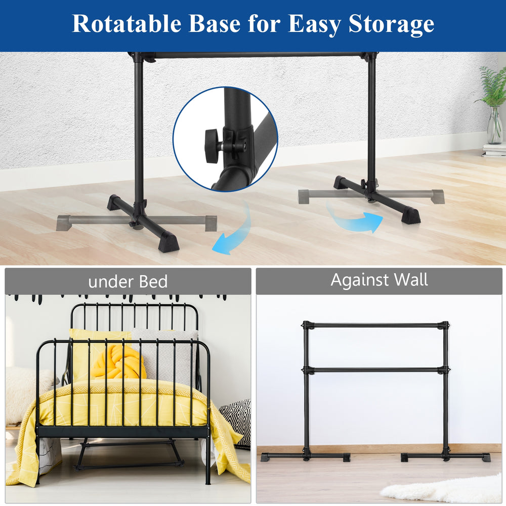 4 feet double ballet barre with adjustable height, sturdy iron construction, ideal for home or studio use.