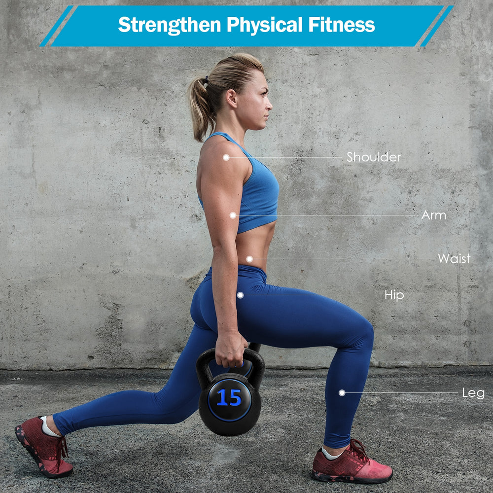 Kettlebell weight set with 15lbs kettlebell, ideal for strength training and full body workouts.