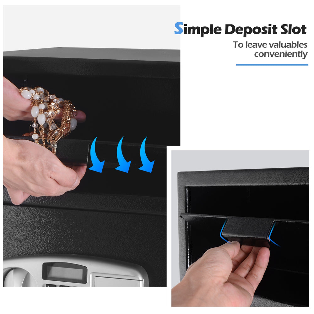 Front view of the Digital Deposit Safe Box showing the simple deposit slot for convenient storage of valuables.