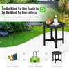 Black 18-inch round weather-resistant Adirondack side table, made of HDPE, perfect for outdoor use and easy maintenance.