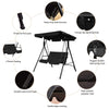 Black loveseat cushioned patio swing glider with waterproof canopy, durable steel frame, and two comfortable seats.