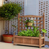 Wood planter box with trellis, made of solid wood, designed for outdoor use, perfect for balcony or garden planting.