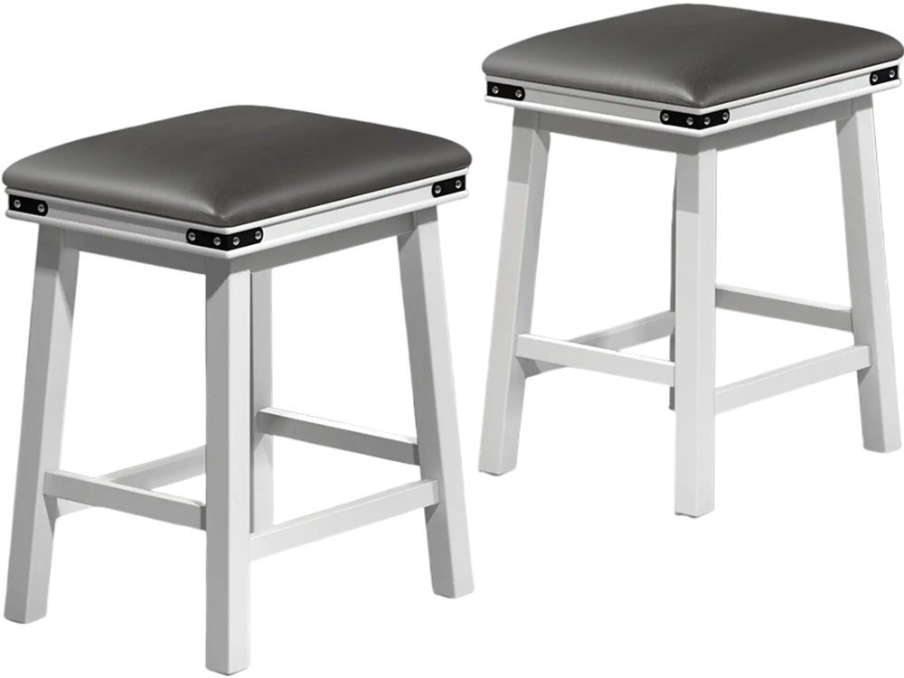 Set of 2 dining bar stools with acacia wood frame, sponge padded seats, and decorative rivets, ideal for kitchen use.