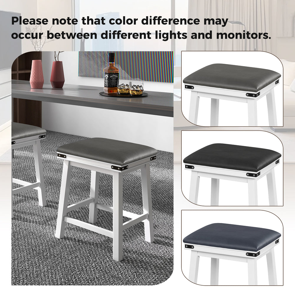Set of 2 24-inch dining bar stools with acacia wood frame and padded PU seats, perfect for kitchen or dining room use.