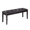 Brown upholstered dining room bench with button tufting, solid rubber wood legs, ideal for dining or hallway use.