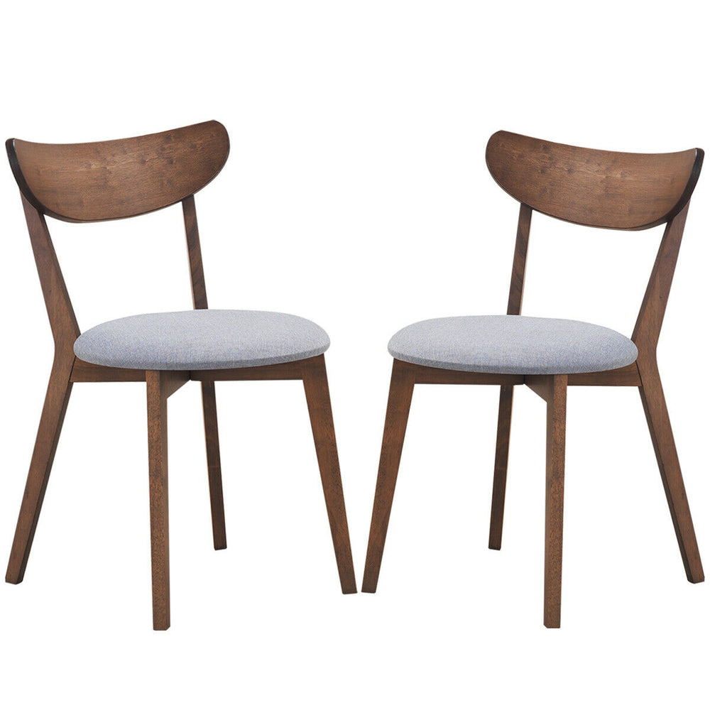 Set of 2 dining chairs with upholstered curved back, rubber wood legs, perfect for kitchen or dining room comfort.
