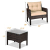 Outdoor patio rattan chair with beige seat cushion, featuring a sturdy steel frame and modern design for backyard.