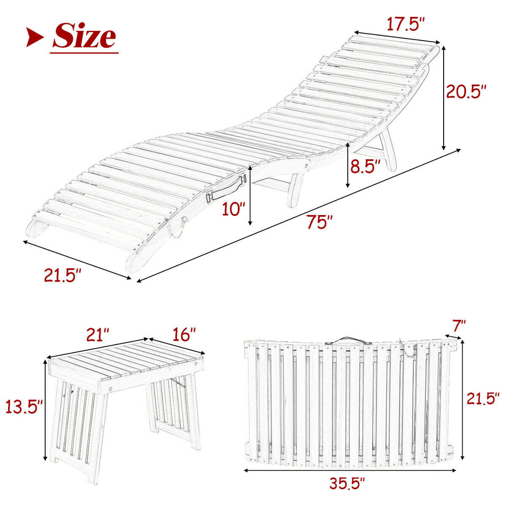 Costway Eucalyptus Wood Lounge Chair Set with Foldable Side Table New