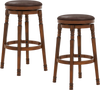 Set of 2 29-inch swivel bar stools with leather padding and walnut finish, perfect for kitchens and pubs.