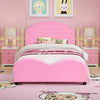 Twin size upholstered toddler bed in pink with foam padding and wood slat support for safe, comfy sleeping conditions.