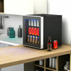 Mini beverage refrigerator with glass door, 60-can capacity, ideal for small kitchens and offices, featuring LED light.