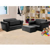 Kids black double sofa with matching ottoman, perfect for playrooms or bedrooms, lightweight and comfortable for.