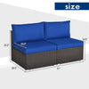 Armless sofa set with navy cushions, featuring a sturdy rattan design, ideal for outdoor patio or garden use.