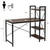47.5-inch tan writing desk with 4-tier shelves, adjustable legs, and sturdy X-shape frame for home or office use.