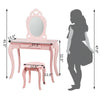 Kids pink princess makeup dressing table set with mirror, featuring a large drawer and sturdy pine wood legs for.