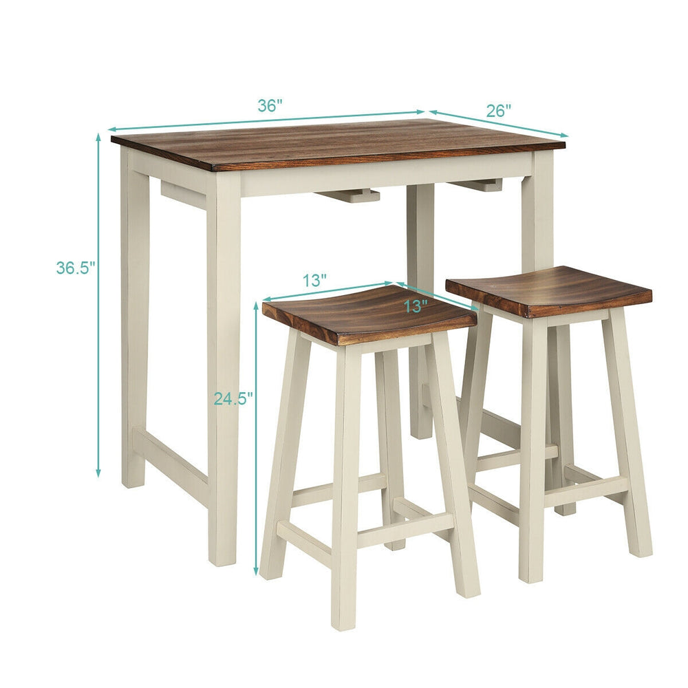 Costway Bar Table with 2 Saddle Bar Stools 3 Piece Set New