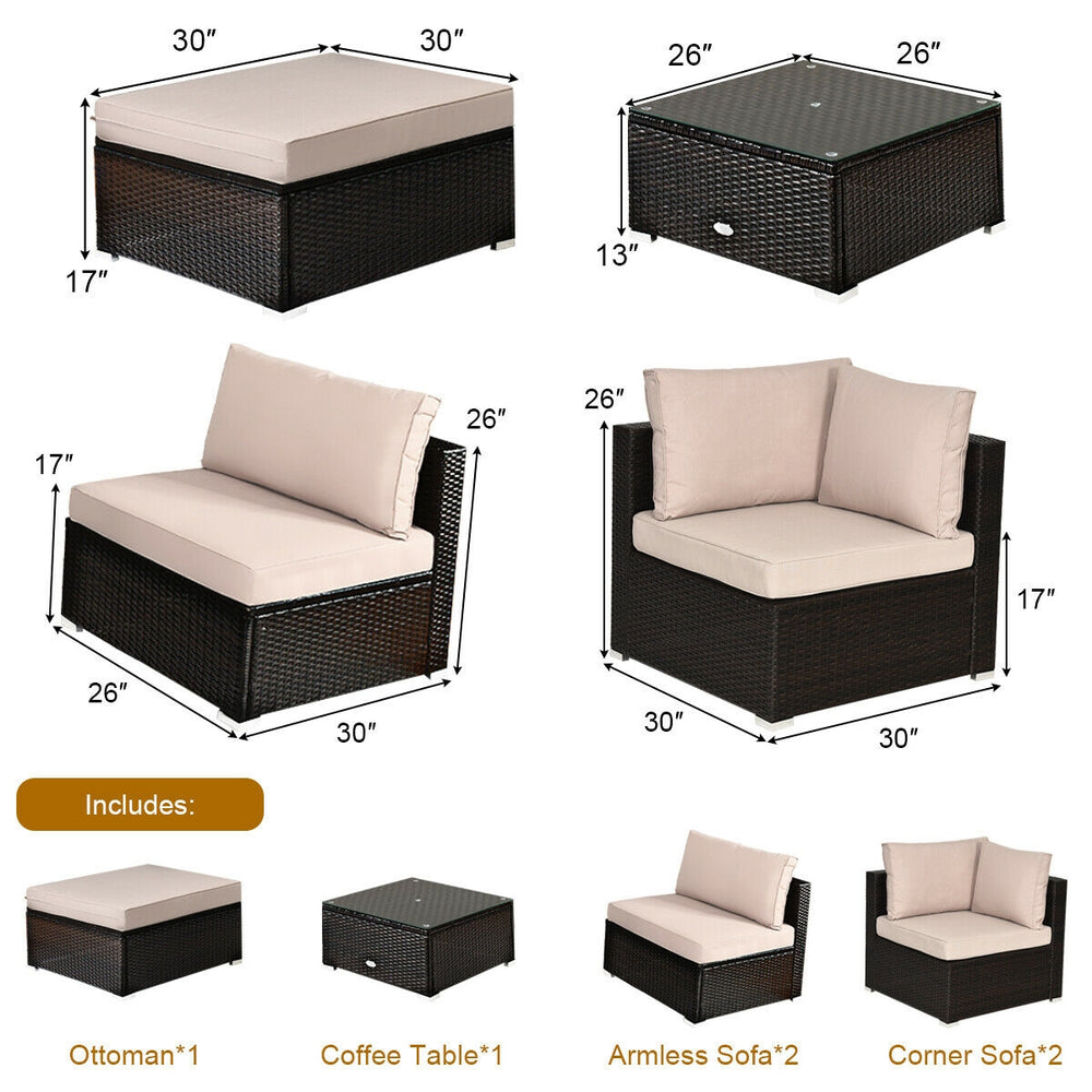 Costway Patio Rattan Sectional Sofa Set 6 Pieces with Coffee Table 81042975 New