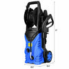 Electric pressure washer in blue, 1800W, 2030 PSI, with hose reel, ideal for cleaning patios, cars, and outdoor.