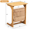 Bamboo side table with storage bag, featuring round corners and waterproof varnish, ideal for bedside or sofa use.