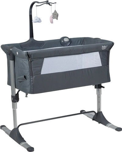 Costway Height Adjustable Baby Bedside Sleeper Crib w/ Music Box & Toys 24598607 New