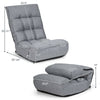 Adjustable gray floor chair with four positions, featuring a sturdy steel frame for gaming, TV watching, or reading.