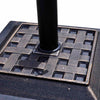 Heavy-duty 17.5-inch square umbrella base with decorative bronze finish, designed for outdoor stability and rust.