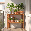 2-tier folding wooden storage shelf with plants, featuring a solid wood structure and waterproof teak oil finish for.