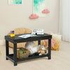 Solid dark brown kids activity play table with storage shelf, perfect for learning and play in a child-friendly space.
