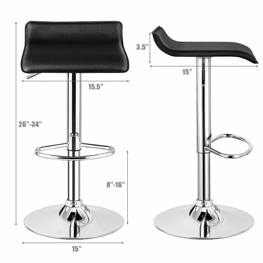 Adjustable black PU leather backless bar stool set with chrome base, perfect for gatherings and parties.