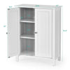 2-door white bathroom storage cabinet with adjustable shelves, ideal for towels and toiletries, featuring a sleek.