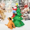 Inflatable Christmas tree with Santa and dog, featuring LED lights, suitable for outdoor decoration and stability in.