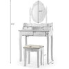 White makeup vanity dressing table set featuring a clear mirror with 10 dimmable bulbs for optimal lighting during.