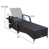 Cushioned outdoor recliner chaise lounge with adjustable backrest, made of weather-resistant PE rattan, perfect for.