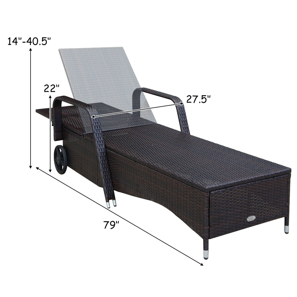 Cushioned outdoor recliner chaise lounge with adjustable backrest, made of weather-resistant PE rattan, perfect for.