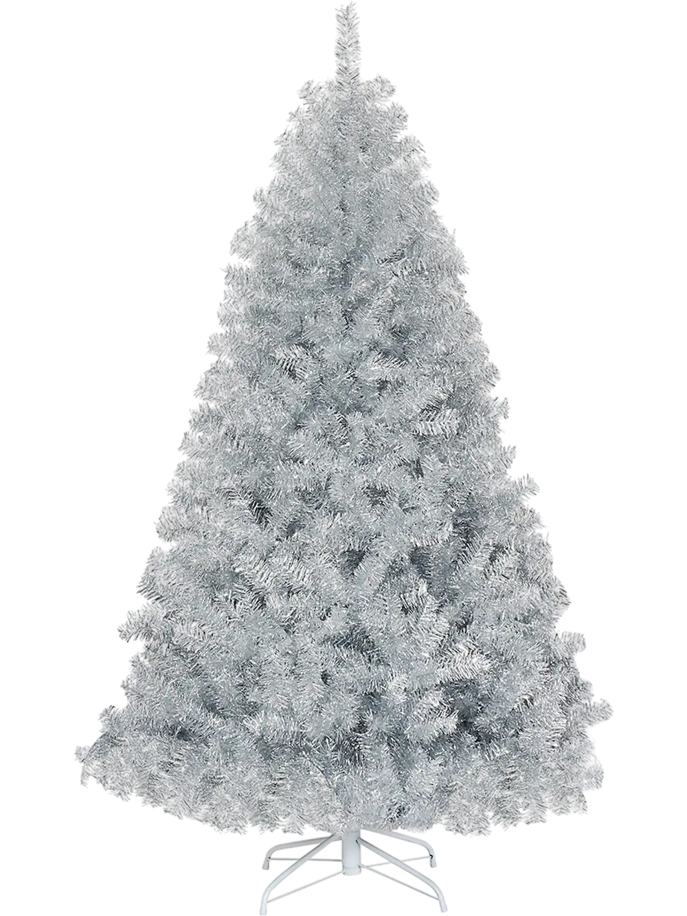 6 Feet Hinged Unlit Artificial Silver Tinsel Christmas Tree with Metal Stand