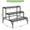 Three-tier metal decorative plant stand with elegant design, measuring 24" x 24" x 30", perfect for indoor or outdoor.