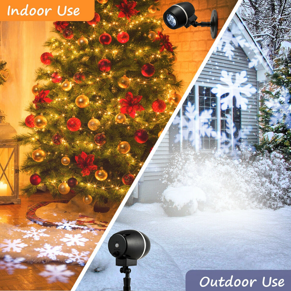 Outdoor Waterproof Christmas Snowflake LED Projector with remote, showcasing snowflakes for festive decoration.