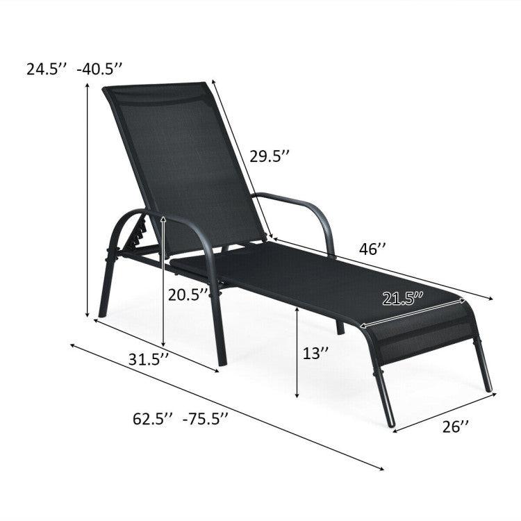 Costway Patio Furniture 2 PCS Outdoor Lounge Chair Chaise Fabric with Adjustable Backrest New