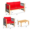 Acacia wood outdoor patio loveseat with red cushions, featuring a sturdy frame and removable cushion covers for easy.