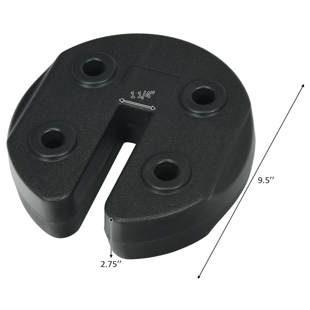Canopy weight plate with no-pinch design, made of weather-resistant PE, for securing tents and umbrellas outdoors.