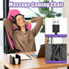 Pink PU leather gaming chair with USB massage lumbar pillow and adjustable footrest for ultimate comfort and support.