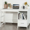 47.5-inch modern white computer desk featuring a sleek design with an open shelf for additional storage in any.
