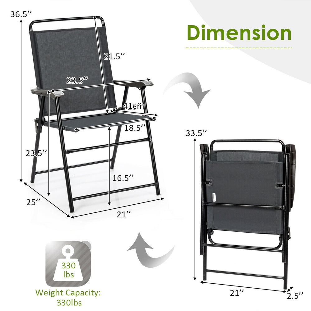 Portable outdoor folding chair dimensions with ergonomic design, sturdy steel frame, and lightweight for easy transport.